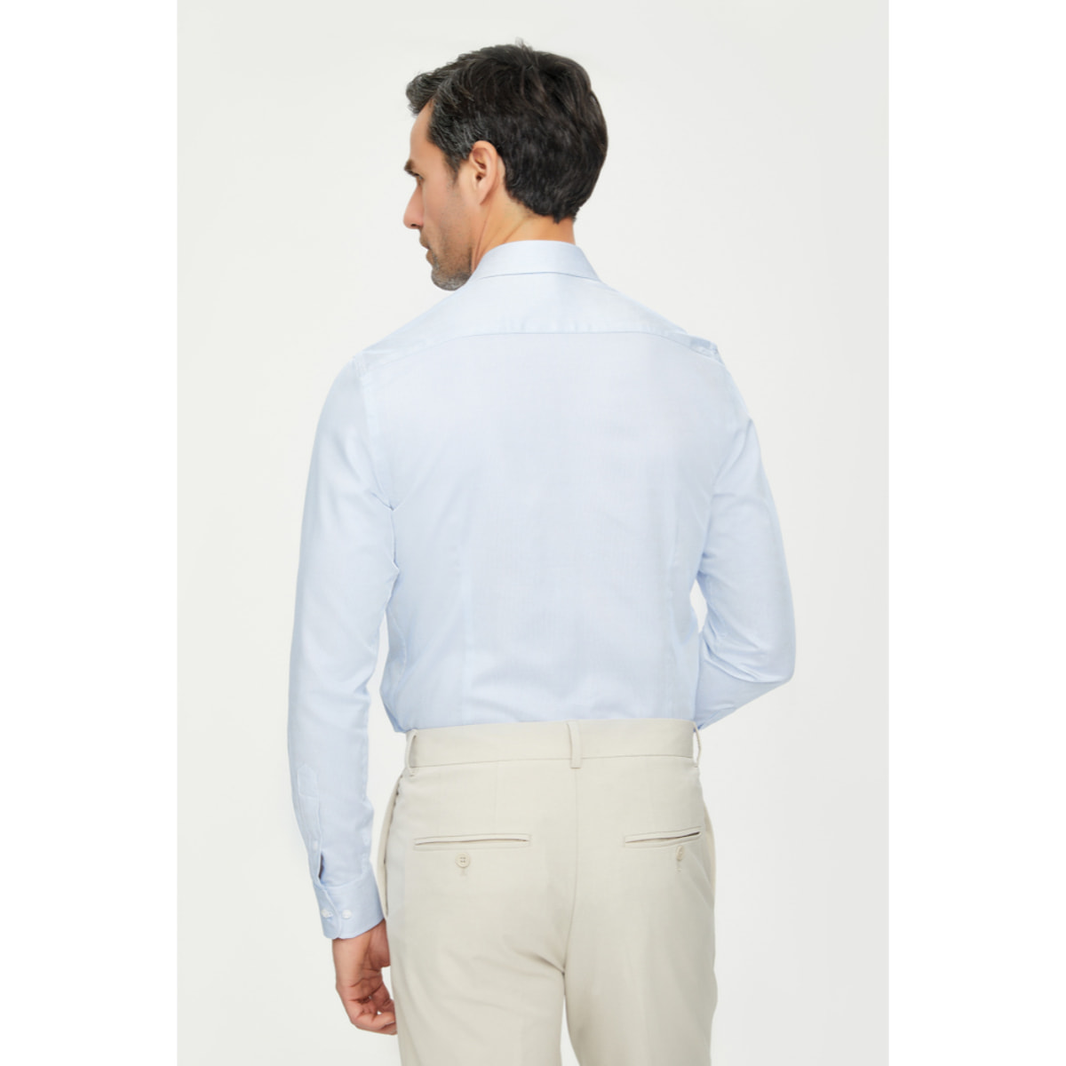 Camicia Uomo 1 Bottone Francese Slim Cotone Riga Stretta Celeste/Bianco