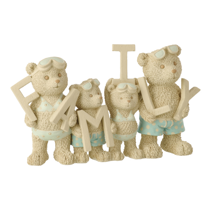 J-Line Ours Famille Plage - polyrésine - beige/bleu clair