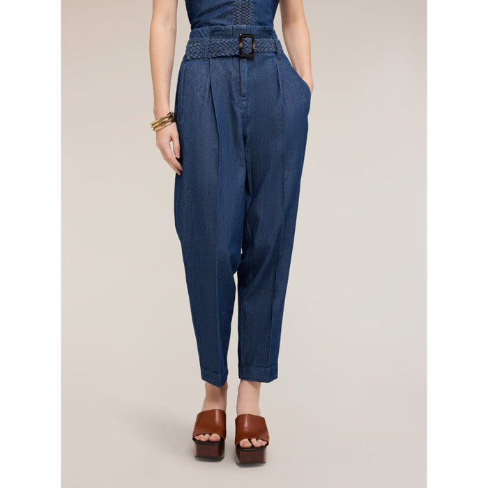 Motivi - Jeans carrot con cintura intrecciata - Blu