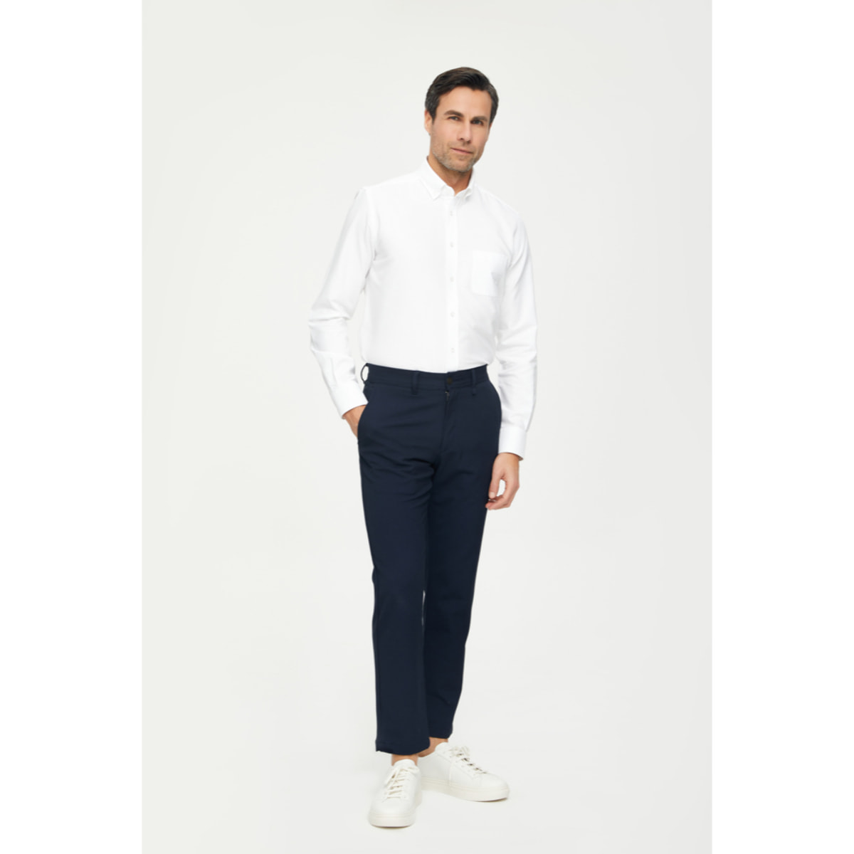 Camicia Uomo 1 Bottone Button Down Slim Oxford Lavato Unito Bianco