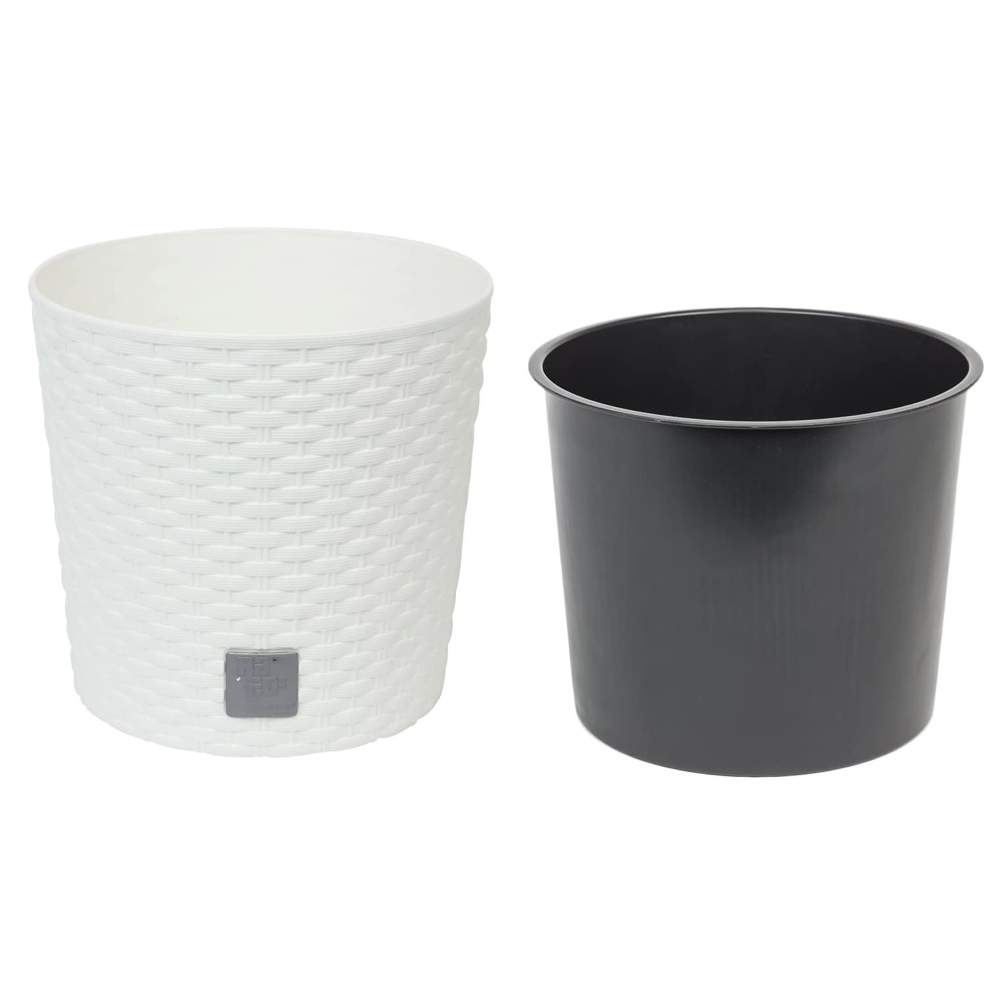 Maceta redonda 15,3 litros efecto Rattán con cubilete para plantar en color blanco