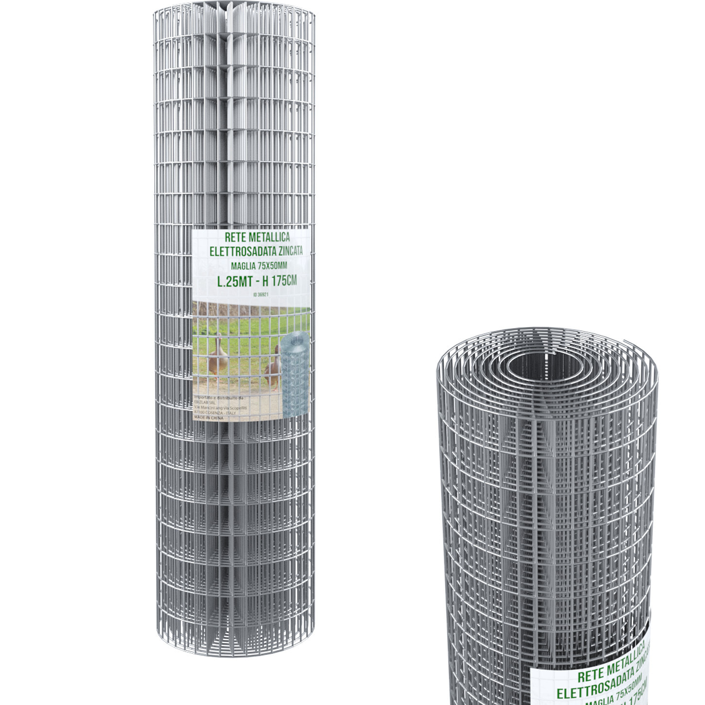 Rotolo Rete Metallica Per Recinzioni 25 M Zincata Elettrosaldata Rigida Maglia 75 x 50 mm Per Giardino Orto Piante Spazi Esterni (175 Cm)