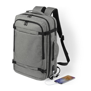 DAM Mochila Sulkan multi compartimento, porta Laptop 17''. Toma USB externa. Adaptable a Trolley. 32x20x46 Cm. Color: Gris