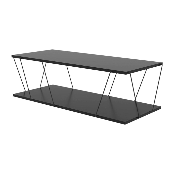 Tavolino da salotto Sarika, Tavolo basso da caffè, Portariviste per divano, Ripiano da soggiorno, 120x50h30 cm, Antracite e Nero