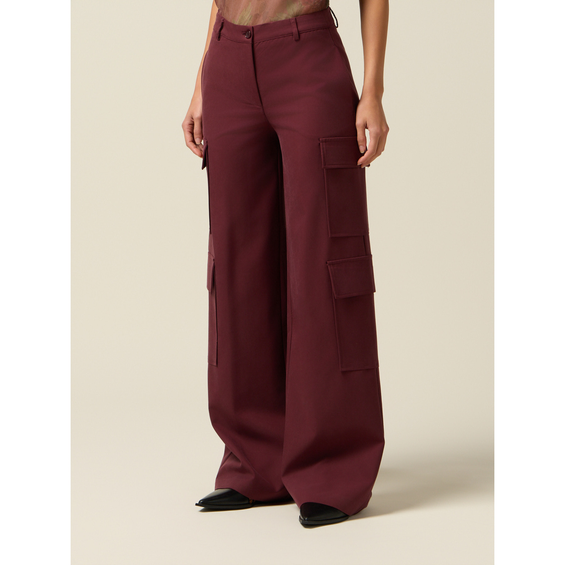 Oltre - Pantalones cargo mezcla de viscosa - Burgundy