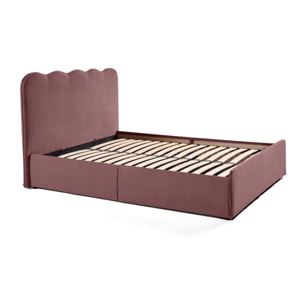 Kahlo - lit coffre - 140x190 - en velours - sommier inclus - Rose