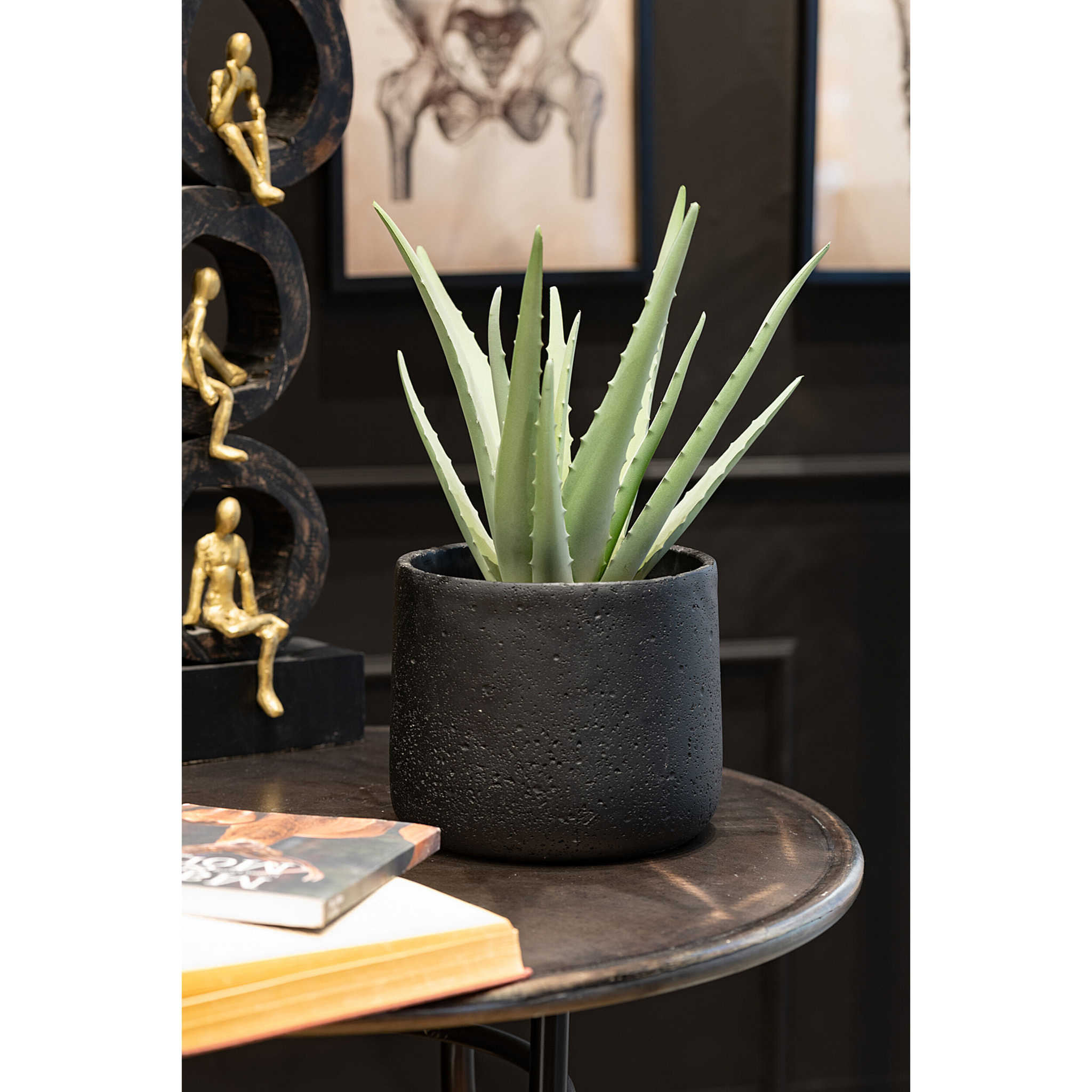 J-Line cache-pot Potine - ciment - noir - large - Ø 19 cm