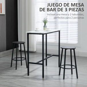 Juego de Mesa de Comedor Mesa Alta de Bar con 2 Taburetes Redondo 3 Piezas Marco de Acero Estilo Moderno para Cocina Salón Blanco y Negro