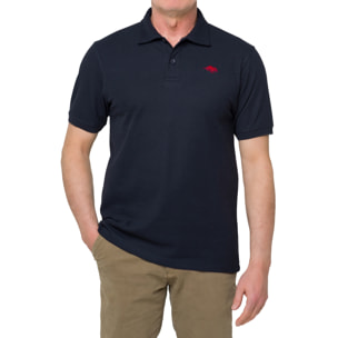 Polo color liso KITAMI algodón jacquard Azul marino