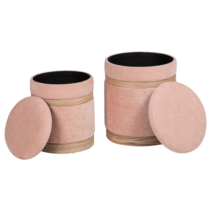 Set 2 Puffs Velvet 36x36x44 31x31x38 Cm