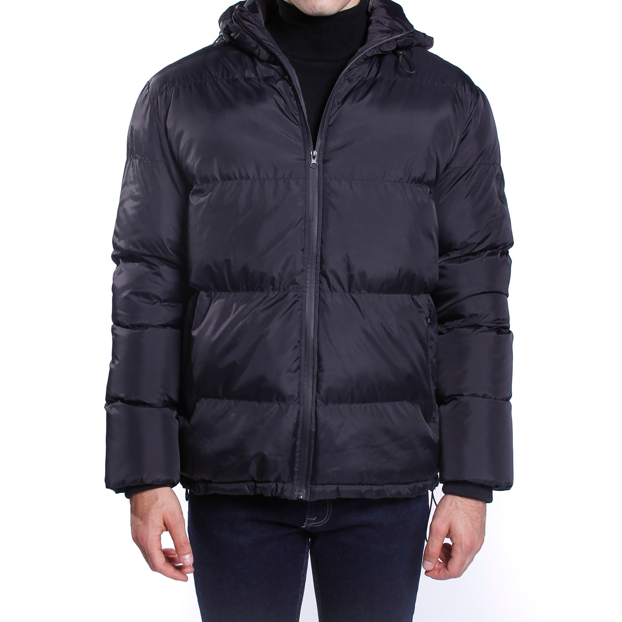 Giubbino nylon con cappuccio e logo su manica