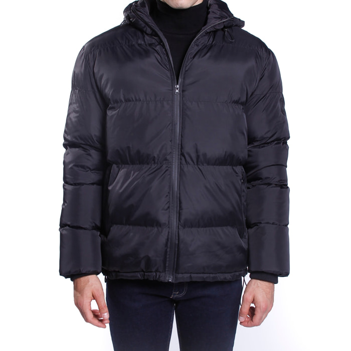 Giubbino nylon con cappuccio e logo su manica