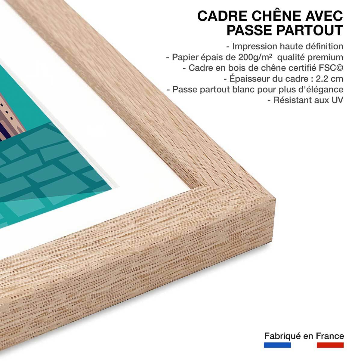 Poster retro munchen Affiche + cadre en bois - Chêne