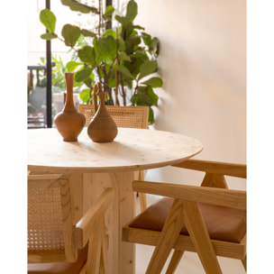 Table à manger ronde en bois massif de couleur naturel de 110cm Hauteur: 75.2 Longueur: 110 Largeur: 110