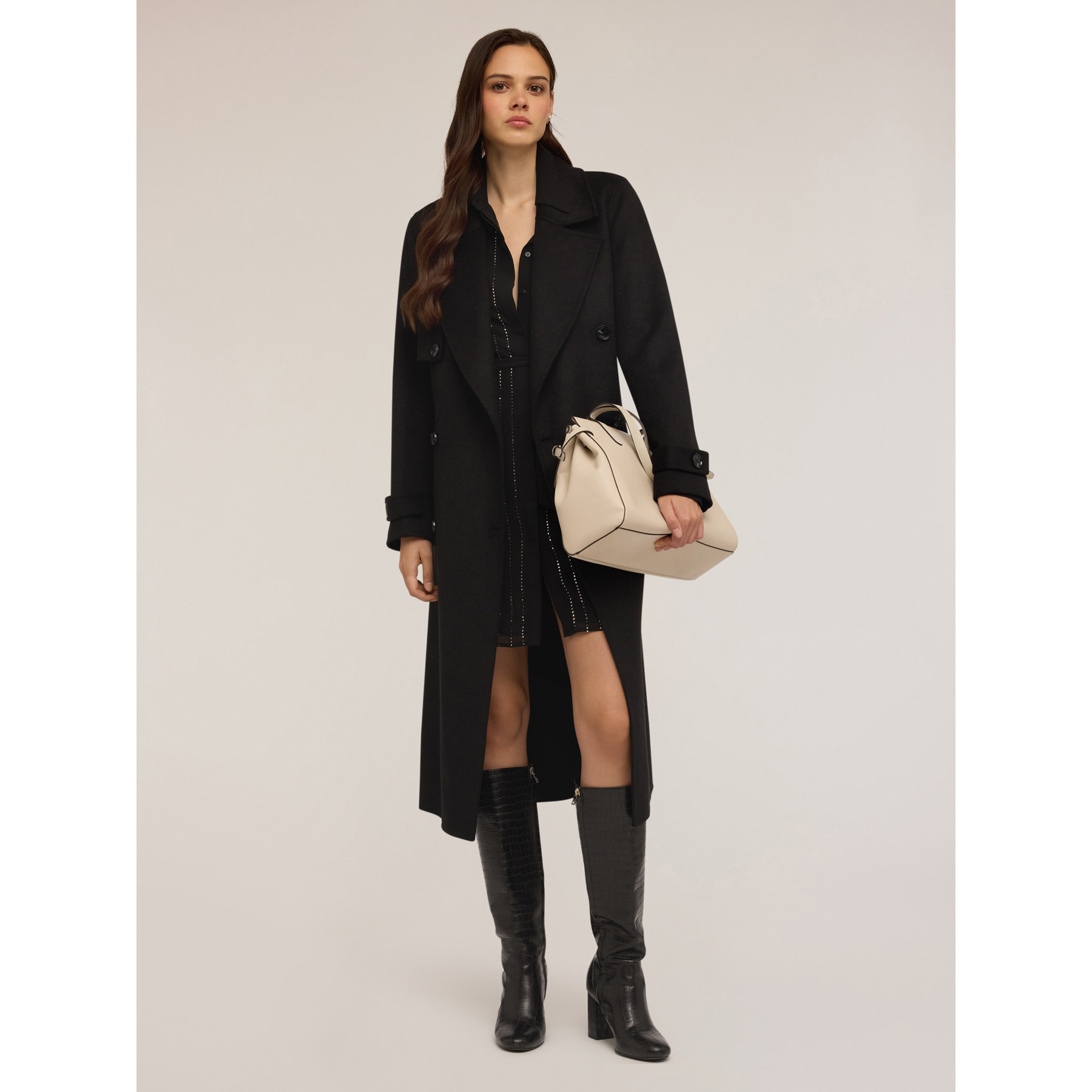 Motivi - Gabardina de paño de lana mixta - Negro