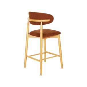 Tabouret de bar bois d'hévéa naturel et tissu chenille (lot de 2)  PAOLA