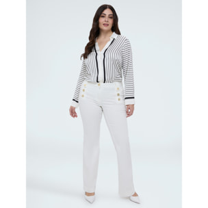 Fiorella Rubino - Camicia a righe con scollo a V - Bianco