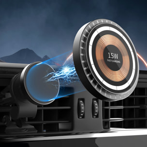 Caricatore per auto Magsafe da 15 W con luci LED ambientali. Per presa d'aria, rimovibile per utilizzo da tavolo.