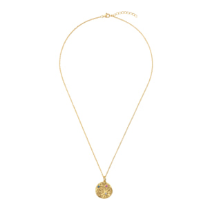 Collana Catena Rolo e Ciondolo Tondo con Stelle in Rilievo e Cubic Zirconia Colorate