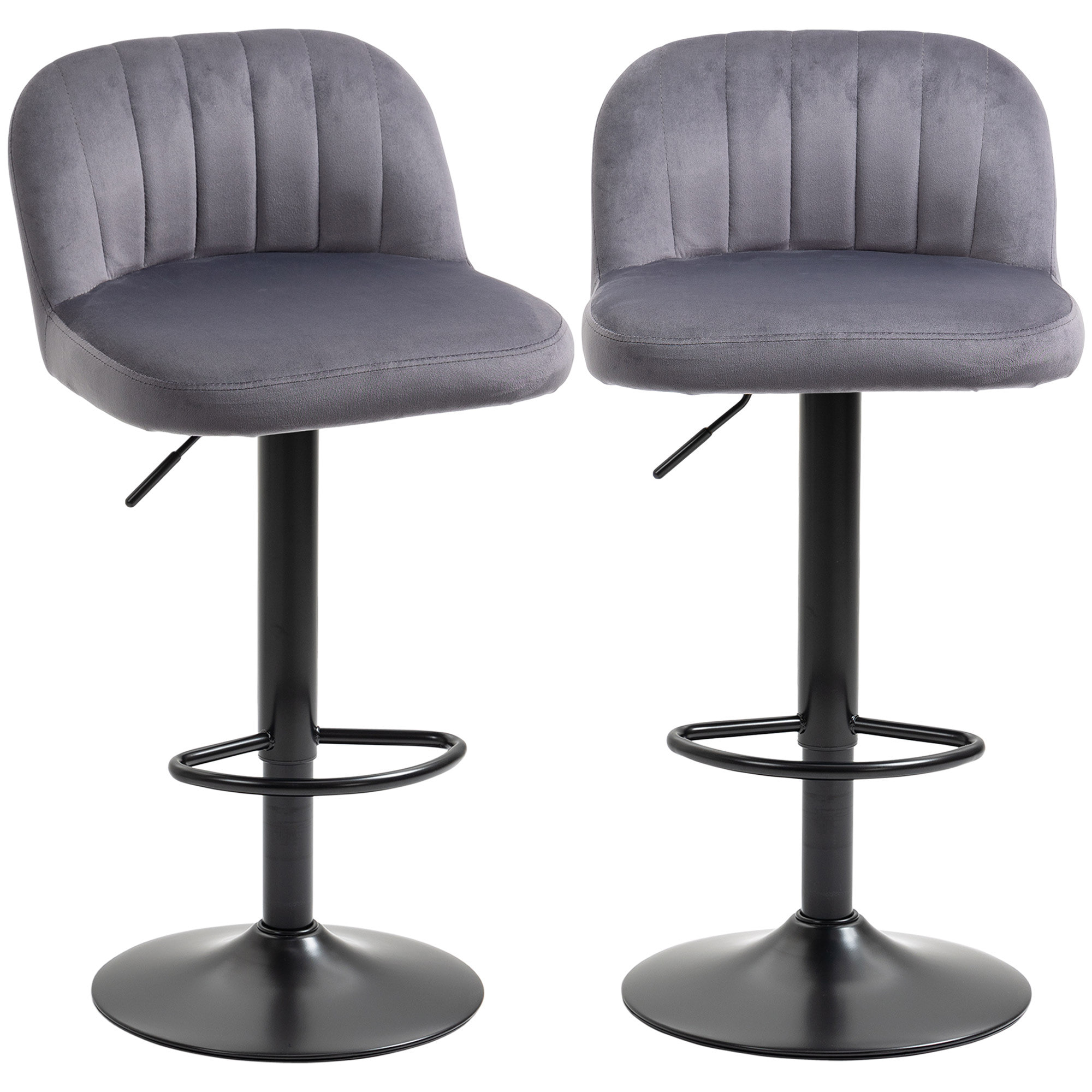 Lot de 2 tabourets de bar design contemporain velours gris métal noir