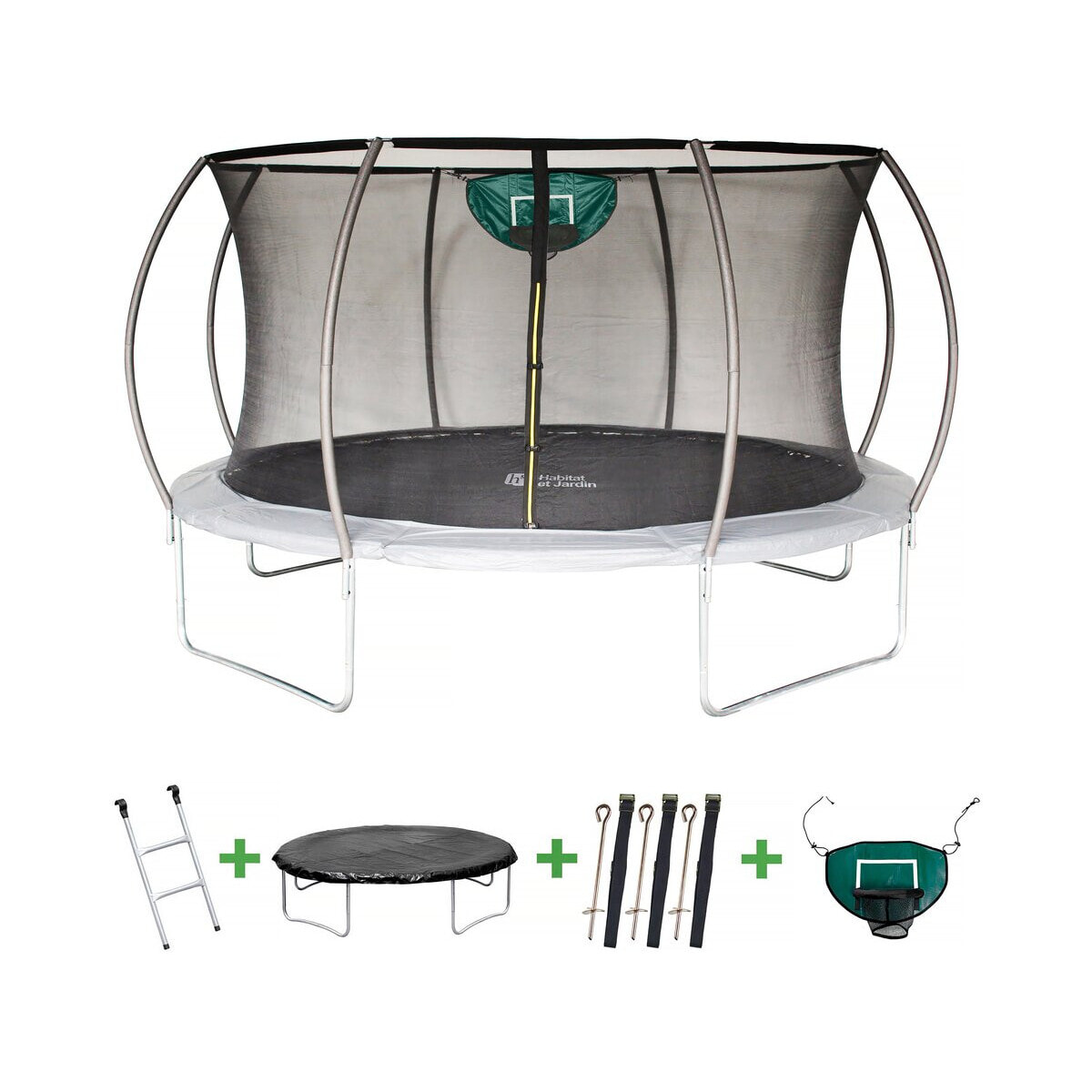 Trampoline avec filet intérieur "jumper" - Ø 4,25 m - Gris