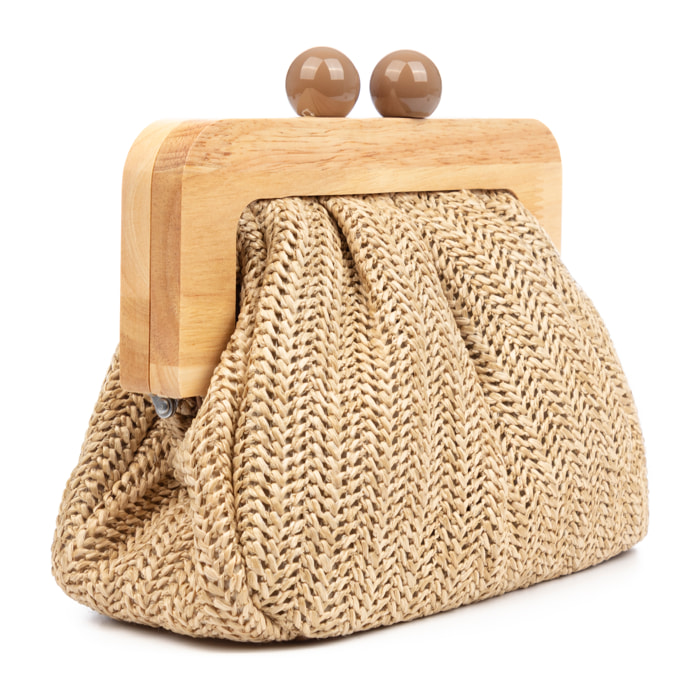 BeneLario Borsa a tracolla Donna. Tessuto con dettagli in legno naturale e pelle sintetica.