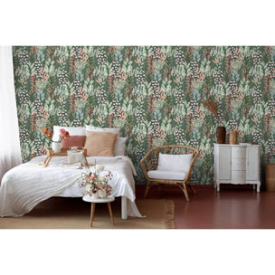 Papier peint feuillage aquarelle vert profond