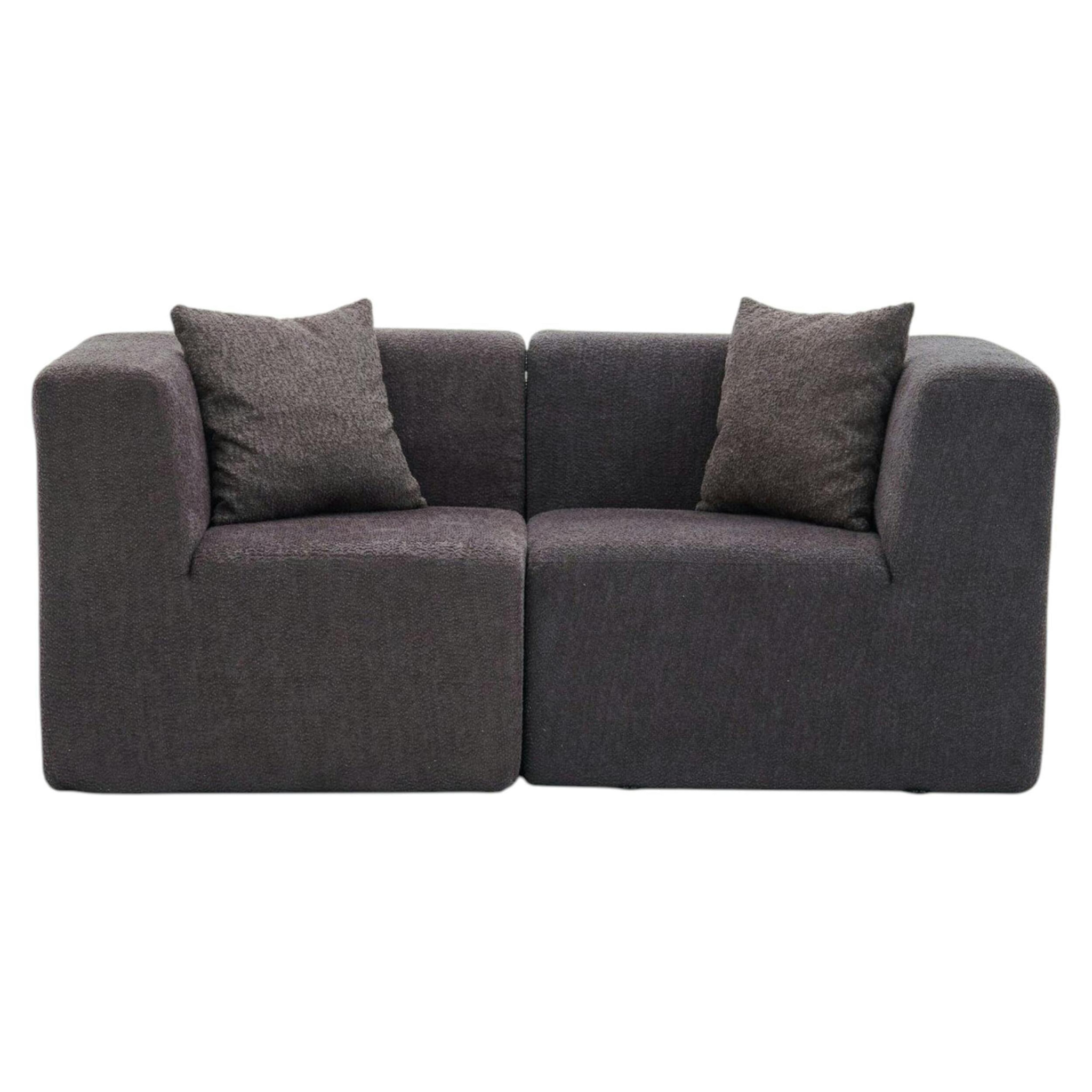 Canapé 2 places compact anthracite tissu chenille PLOVIA