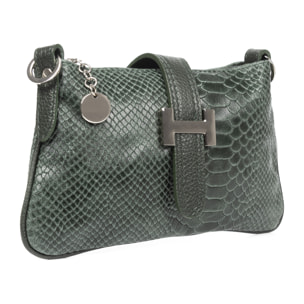 FIRENZE ARTEGIANI Allerona Borsa a Mano da Donna. Vera Pelle Scamosciata Incisione Serpente Made in Italy 24x2x14 Cm. Colore: verde oliva