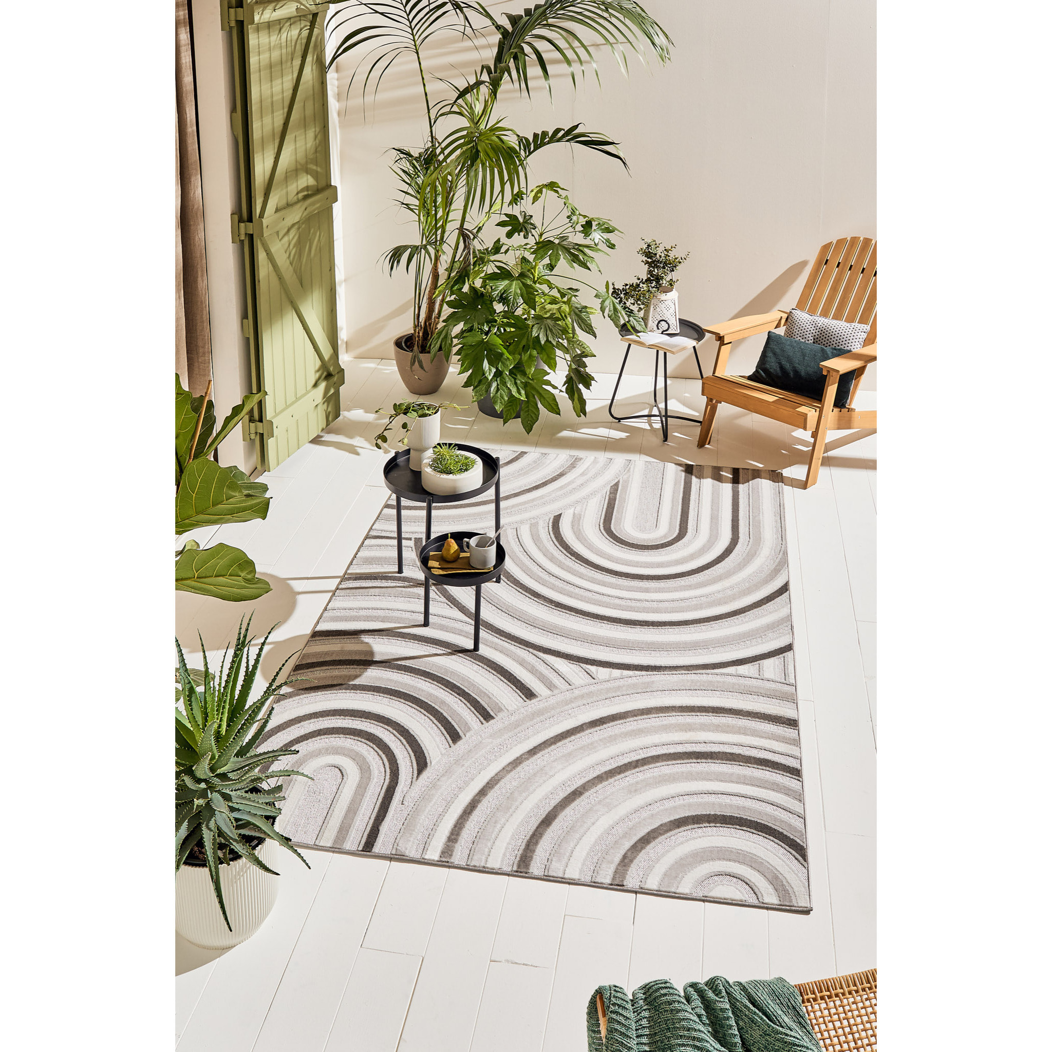 Tapis Loopin 312 gris 200x280 cm - Motif en relief - Indoor & Outdoor