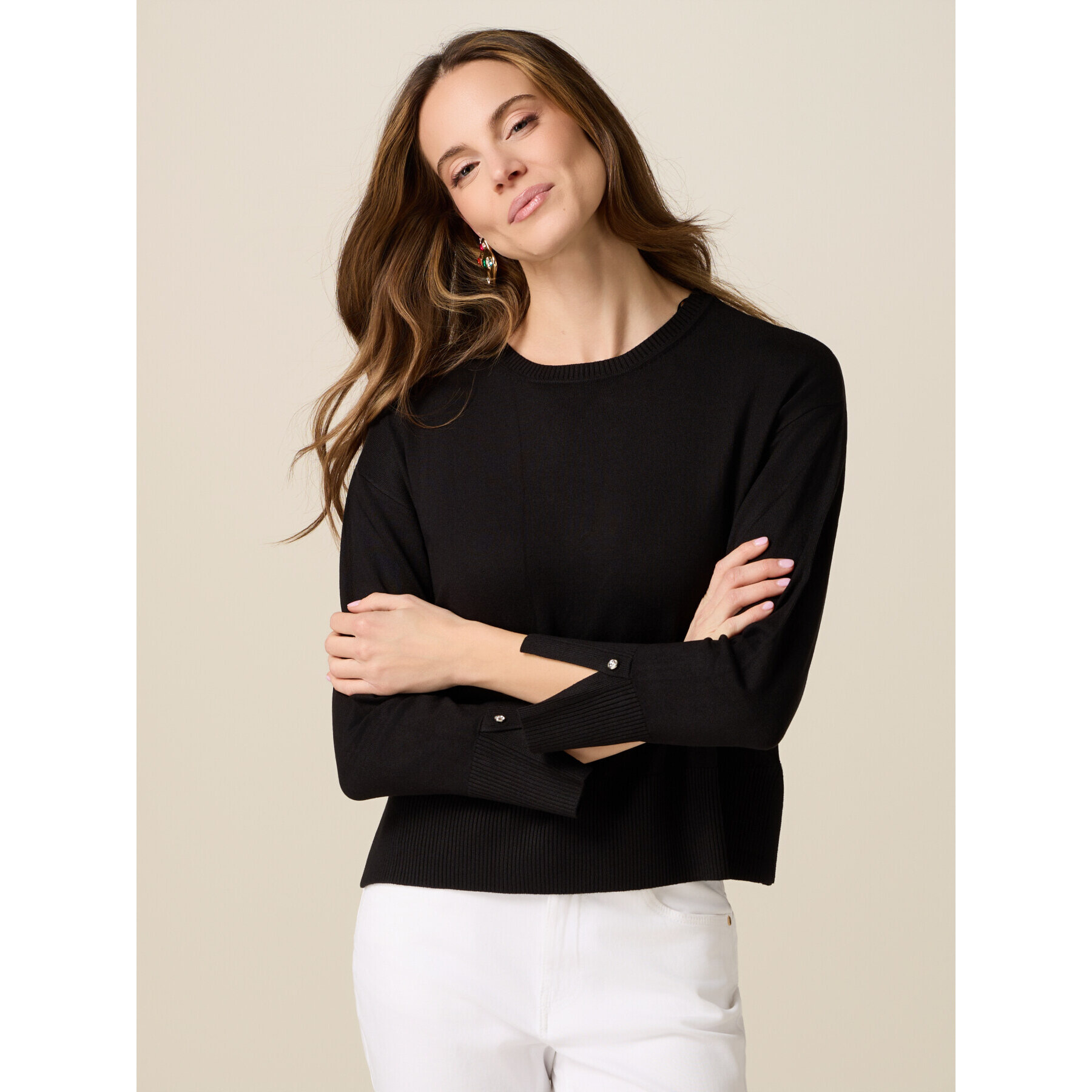 Oltre - Jersey mezcla viscosa con botones joya - Negro