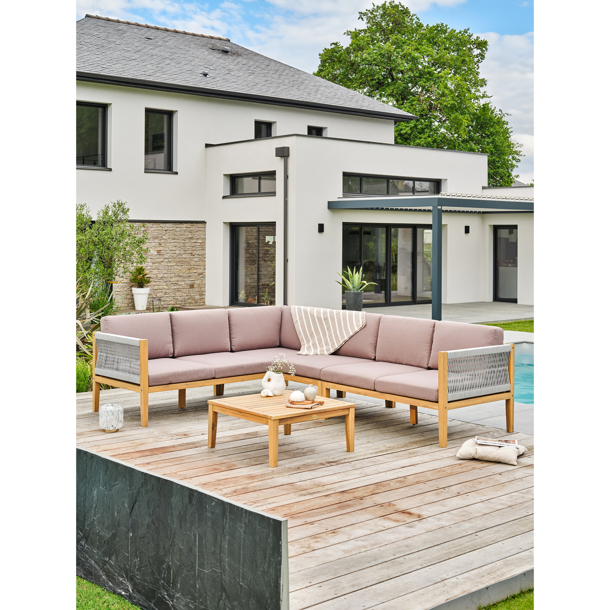 JORDA - Salon de jardin d'angle 5 places - Acacia