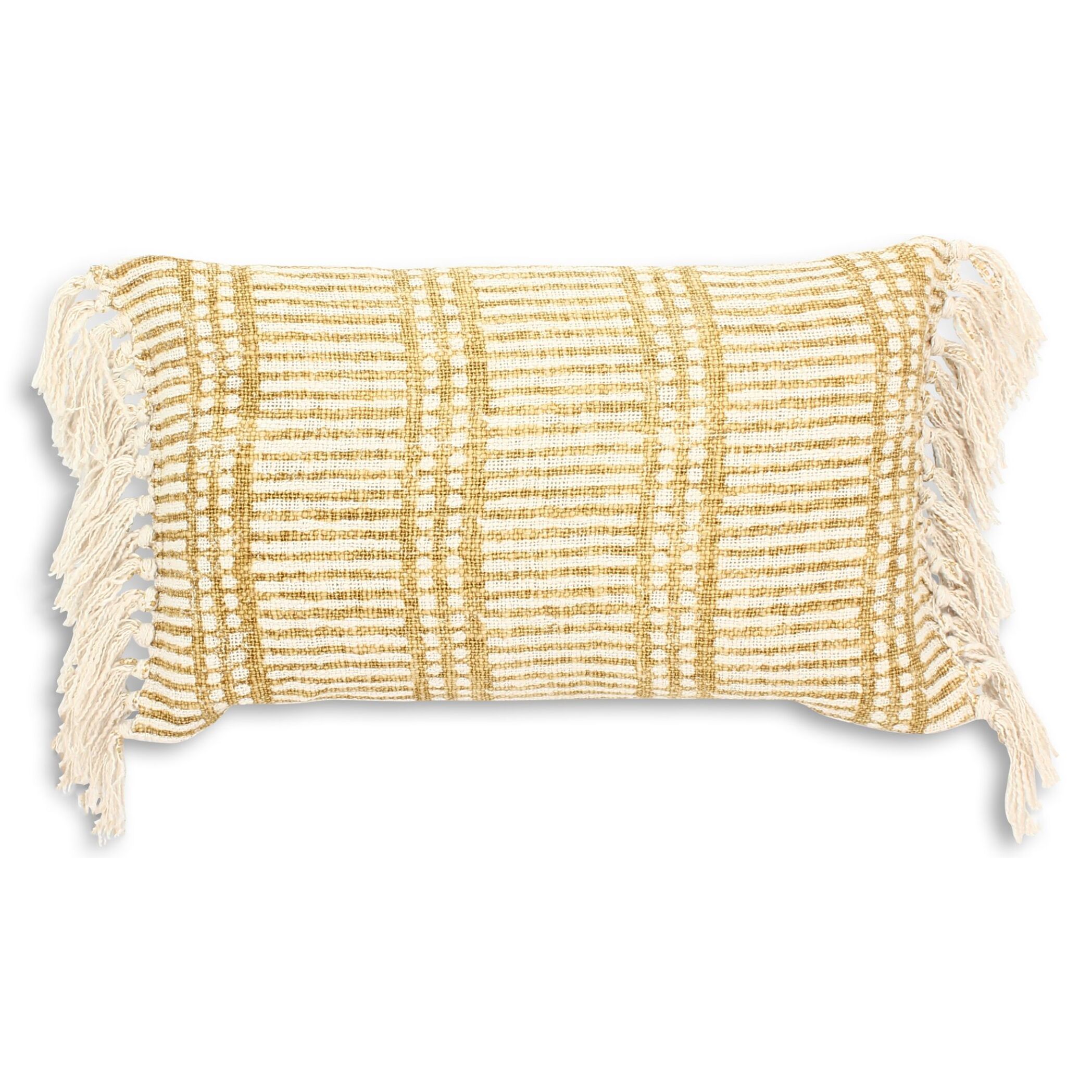 COUSSIN EN COTON IMPRIMÉ FRANGÉ JAUNE MIMOSA 30X50CM GUAMA