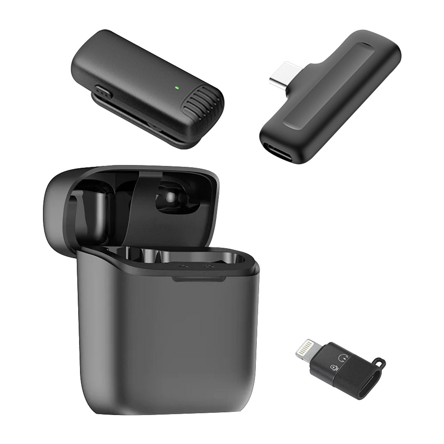 DAM Micrófono inalámbrico portátil J11 Clip. Incluye micro y receptor. Para smartphone, cámaras y portátiles. Conexión USB-C + Lightning. 6x2,2x5,5 Cm. Color: Negro