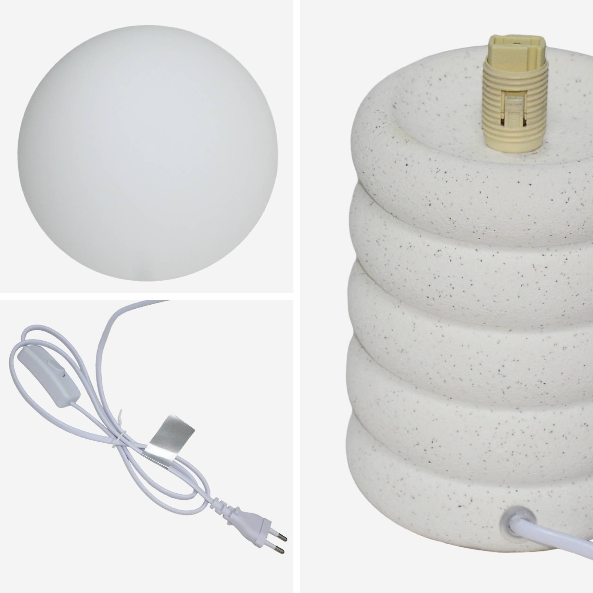 Lampe à poser intérieur céramique moucheté blanc et noir. globe en verre H 28cm - Zoe