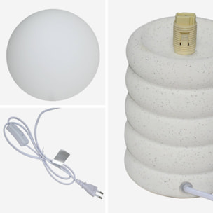 Lampe à poser intérieur céramique moucheté blanc et noir. globe en verre H 28cm - Zoe