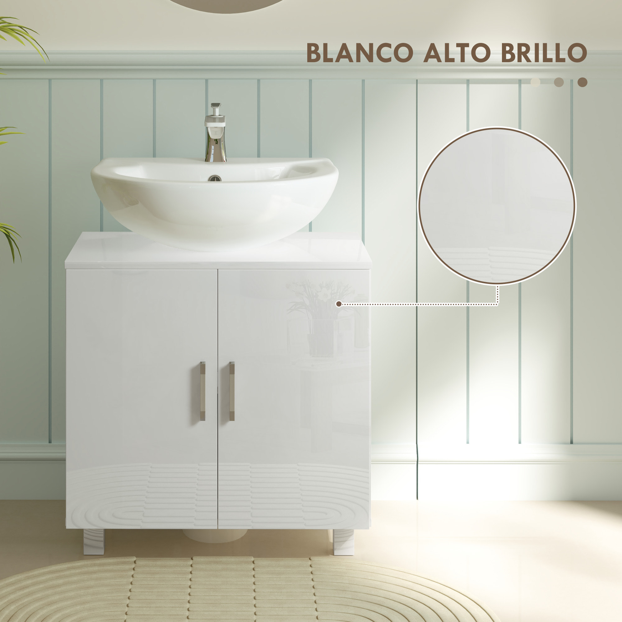 Mueble para Debajo del Lavabo Mueble bajo Lavabo Mueble de Lavabo con Pie con 2 Puertas 2 Estantes y Sistema Antivuelco para Cuarto Baño 60x35x60 cm Blanco