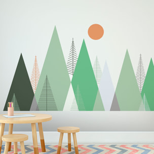 Stickers muraux enfants - Décoration chambre bébé - Autocollant Sticker mural géant enfant montagnes scandinaves PIAKA