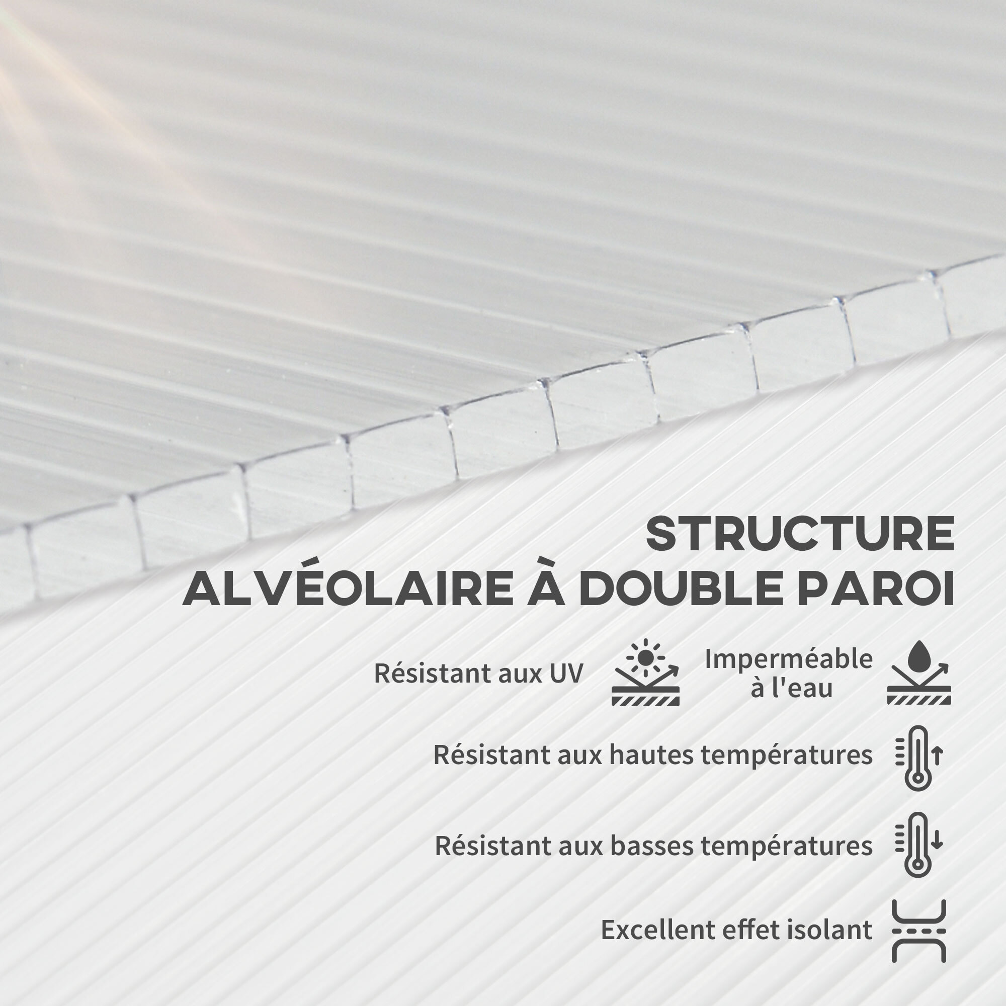 Lot de 14 panneaux polycarbonate alvéolaire 4 mm transparent dim. 121L x 61l cm