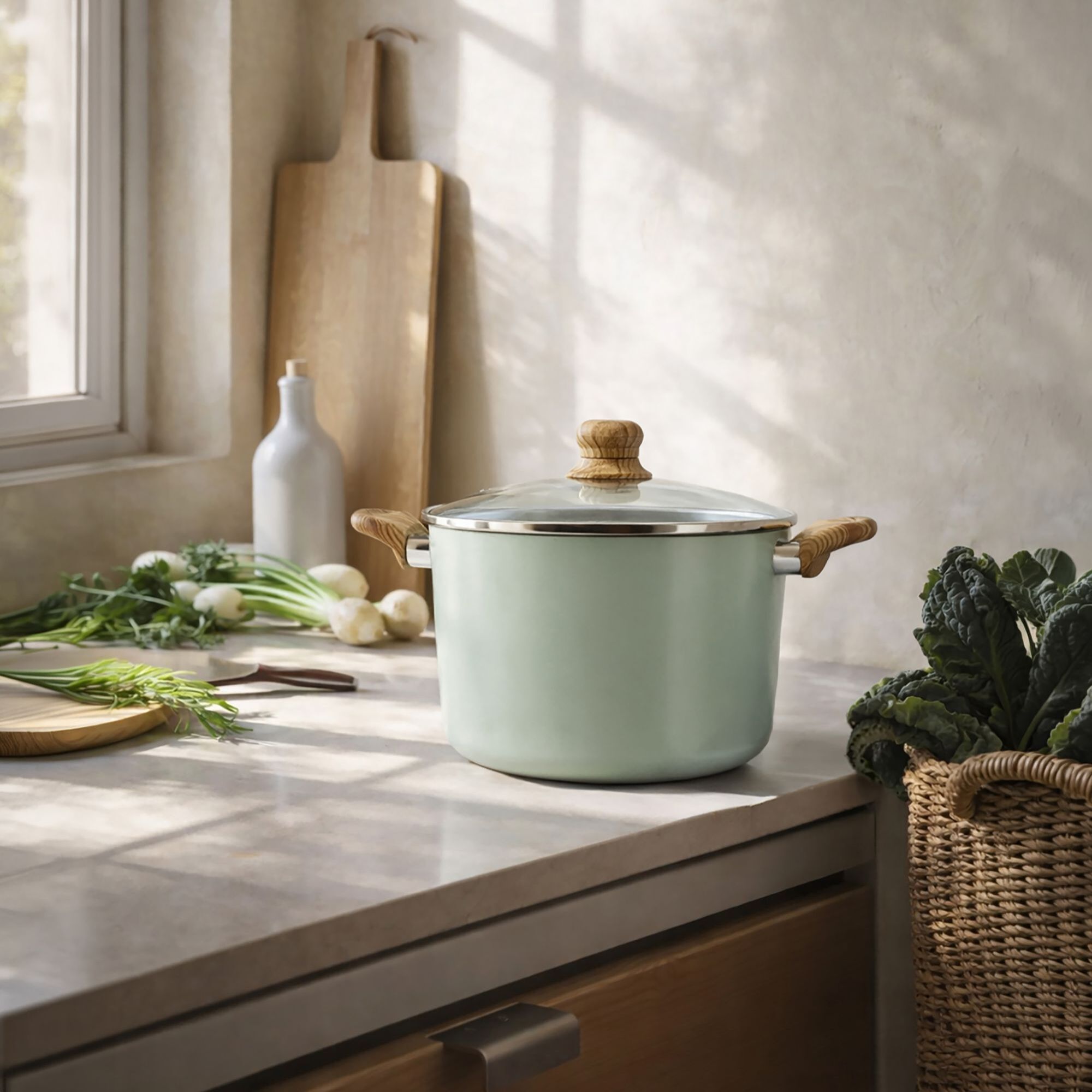 Batterie de cuisine 13 pièces en aluminium recyclé celadon - tout feux COLORAMA