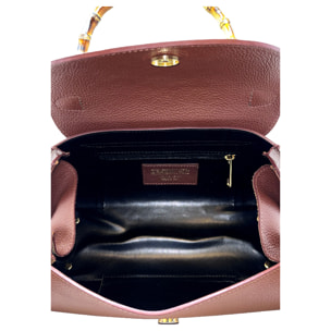 Borsa a Mano Elegante da Donna con Manico in Bambu in Pelle Martellata
