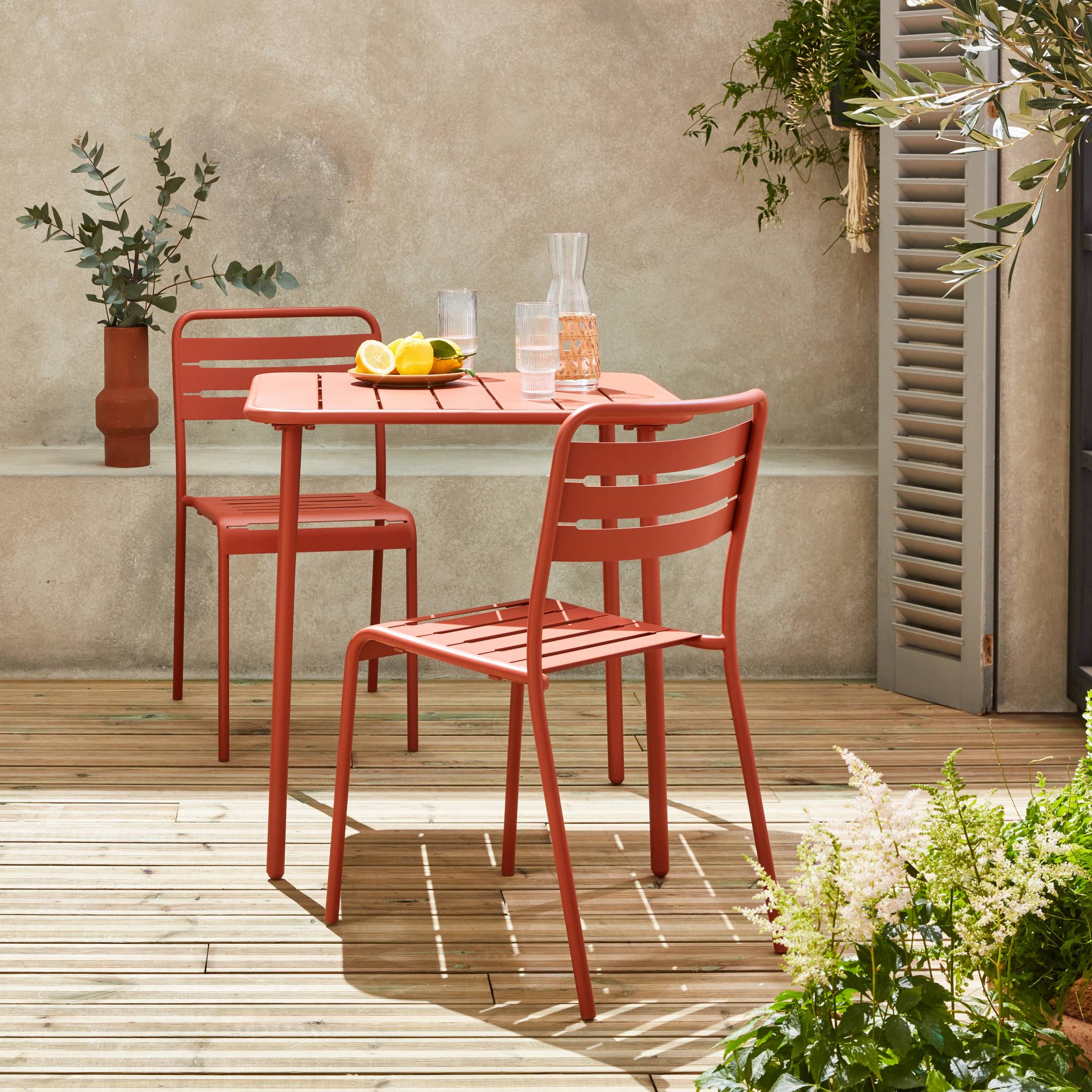 Table de jardin métal + 2 assises terracotta Amélia