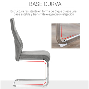 HOMCOM Set de 4 Sillas de Comedor Tapizadas en Terciopelo con Asiento Acolchado y Patas de Metal Sillas Cantilever Modernas 45x61x98 cm Gris