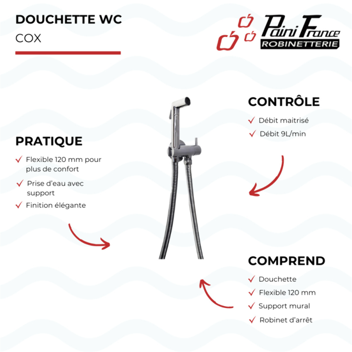 Douchette WC PAINI Cox ronde + Support + Flexible chromée