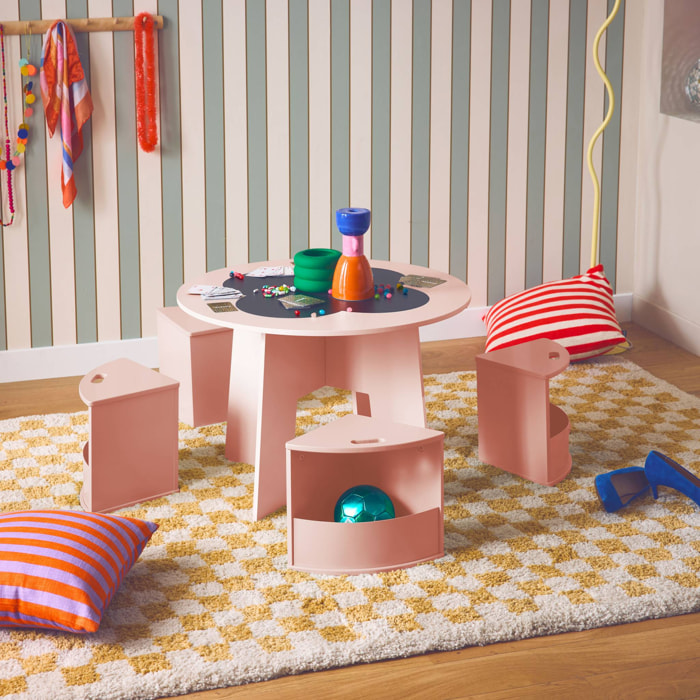 Table avec ardoise et 4 chaises avec rangement pour enfant
