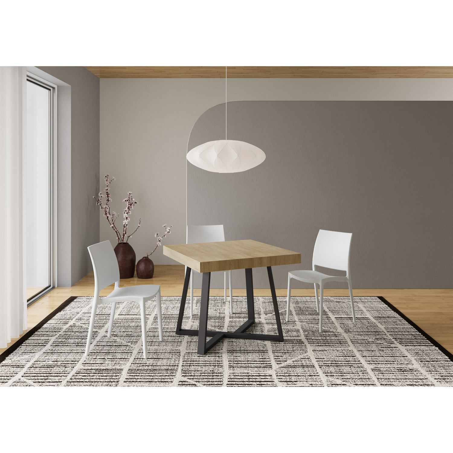 Tavolo allungabile 90x90/194 cm Zeplir quercia natura gambe antracite