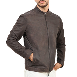 Giubbino in pelle di vitello rifinizione dakota testa di Moro-Slim Fit