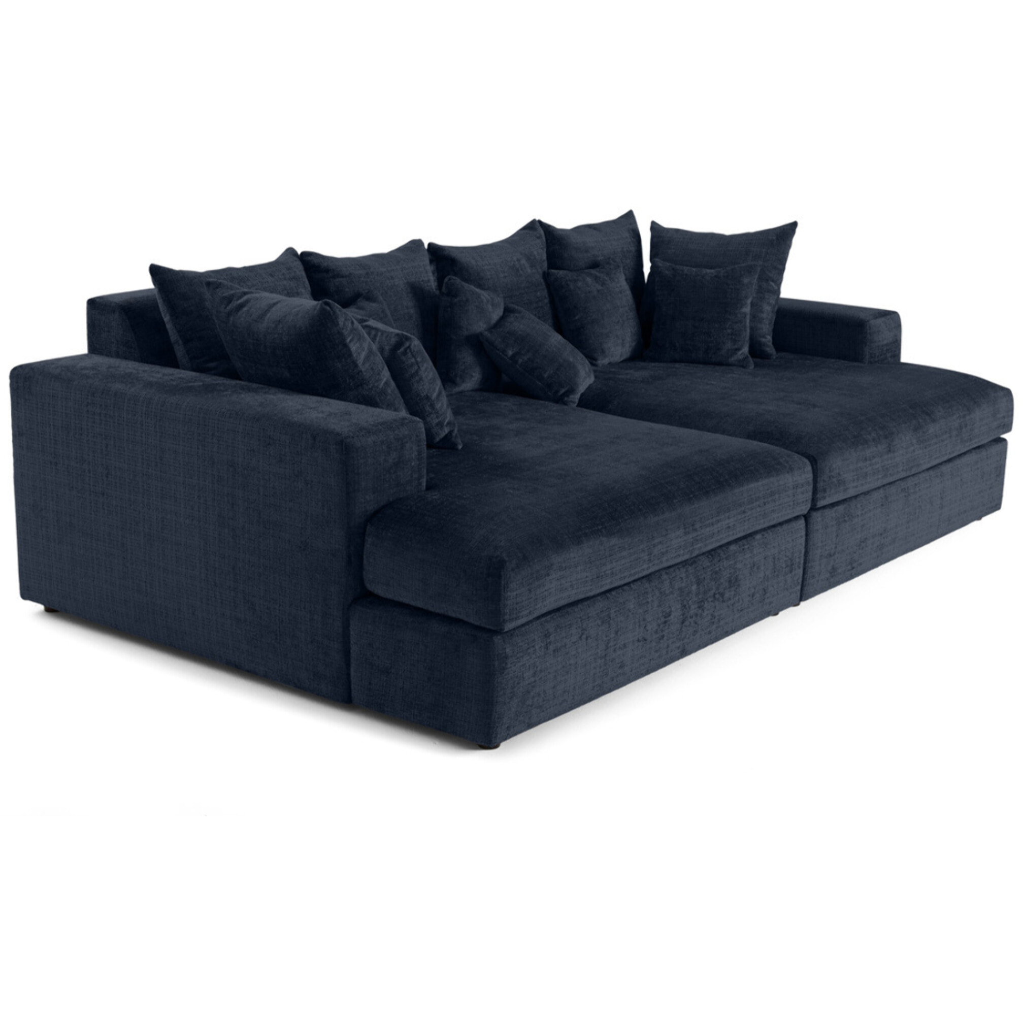 Collins - canapé droit 4 places avec double méridienne - assise profonde - en velours texturé - Bleu