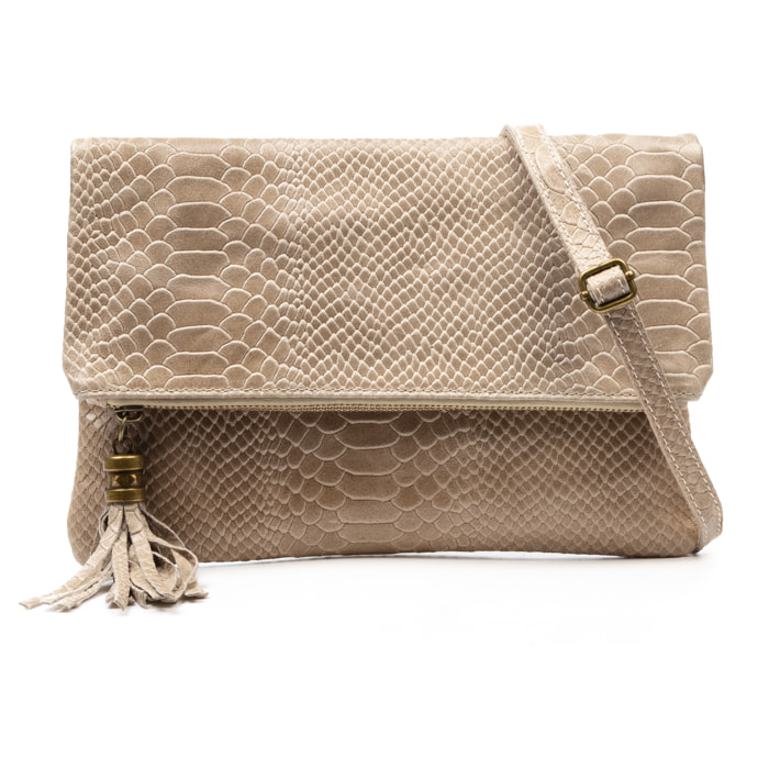 Alzano borsa a tracolla donna. Pelle autentica Camoscio stampa serpente.