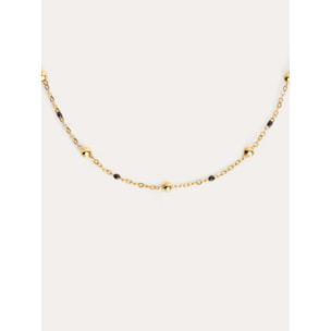 Collar Dots L Black Enamel Acero Baño Oro